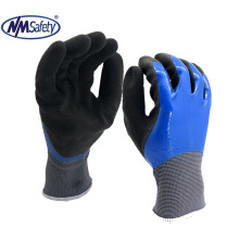 NMSAFETY hand job double coated blue black nitrile water proof anti slip gloves